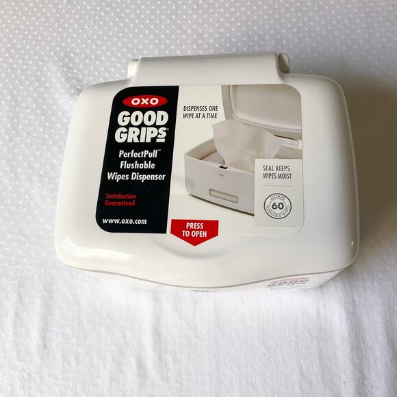 OXO Good Grips PerfectPull Wipes Dispenser 6" L x 4.5" W x 3.2" H , White & Gray - Picture 1 of 7